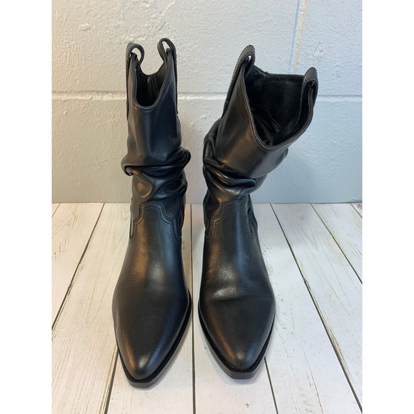 Steve Madden Taos Black Leather Slouch Cowboy Western Boots Women's 9M - Picture 10 of 11